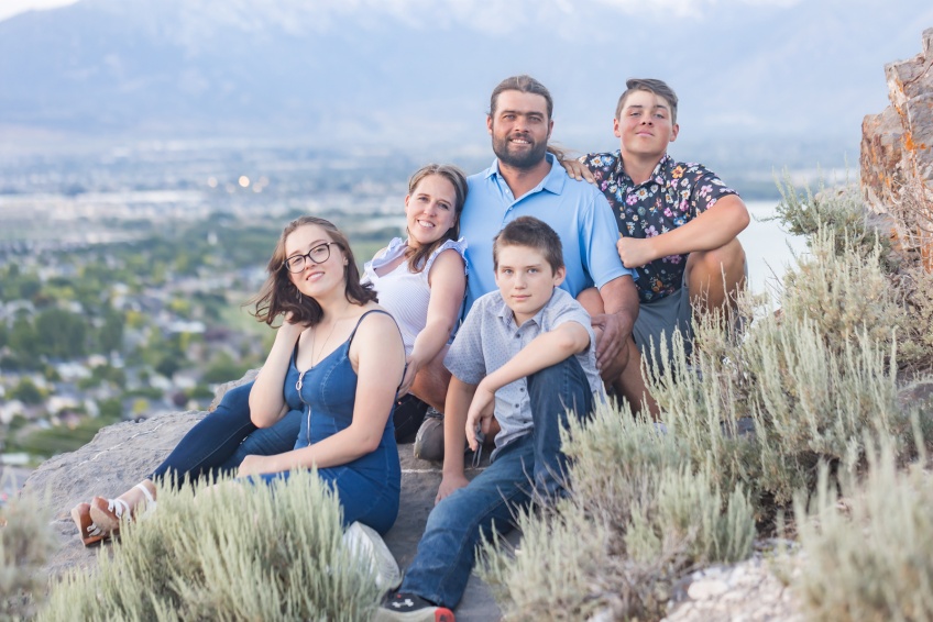 Saratoga Springs Overlooking City in Hills Family Photo